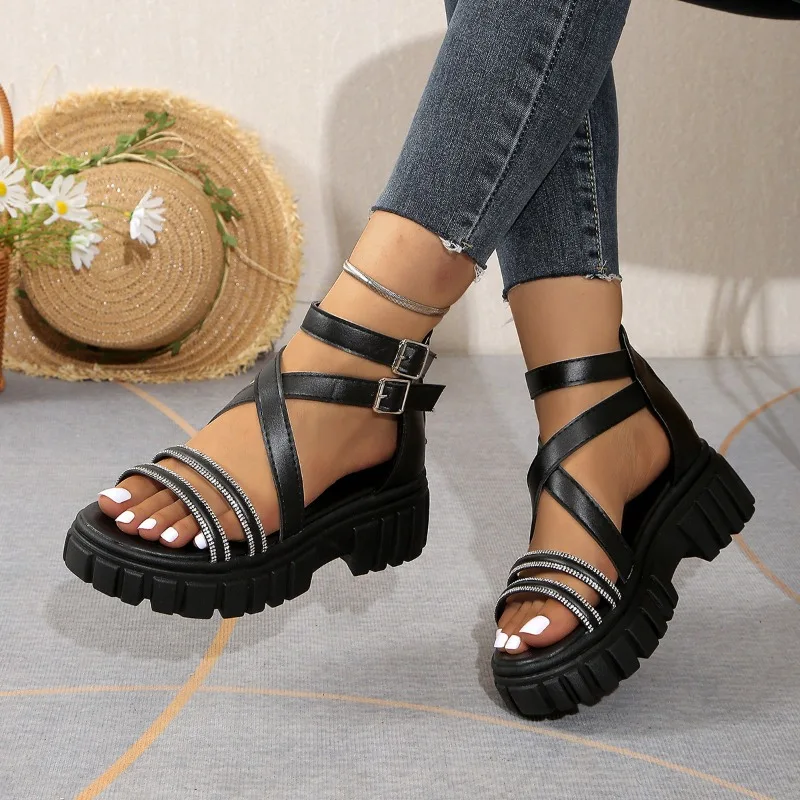 

Roman Style Women Sandals Fashion Wedge Platform Sandals Luxury Rhinestone Casual Sandal Summer Open Toe Beach Sandals for Women