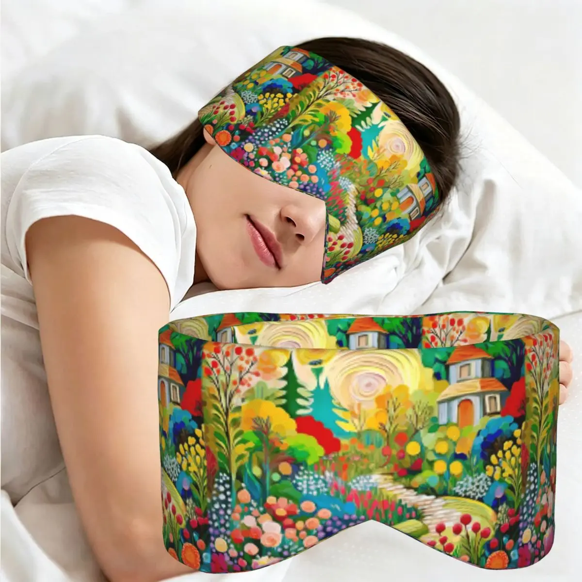 Gustav Klimt Flower Garden With Cottage sleep mask Light Blocking Portable Eye Cover for Girls Boys Office Nap Eyeshade eyepatch