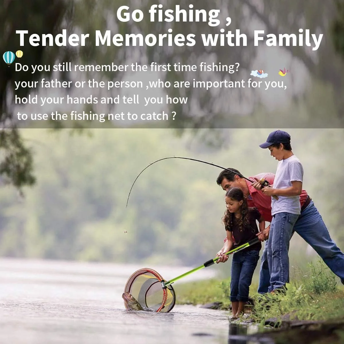 SAN LIKE Fishing Net Fish Landing Net Collapsible Fish Net with Anti-Slip Telescoping Rubber Pole Handle for Kids Adults - view 6
