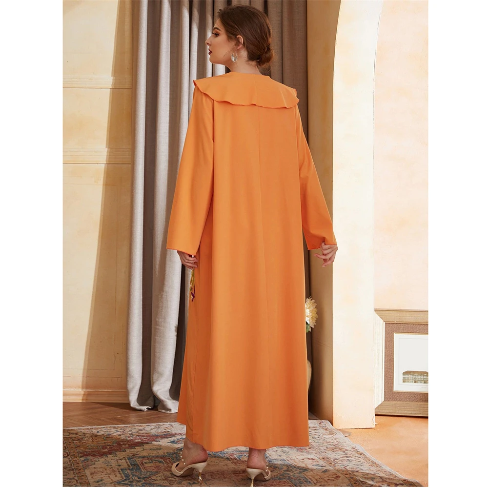 Women Abaya Muslim Fashion Embroidery Dress Turn-Down Collar Long Dresses Ramadan Jalabiya Turkey Dubai Kaftan Maxi Robe Evening