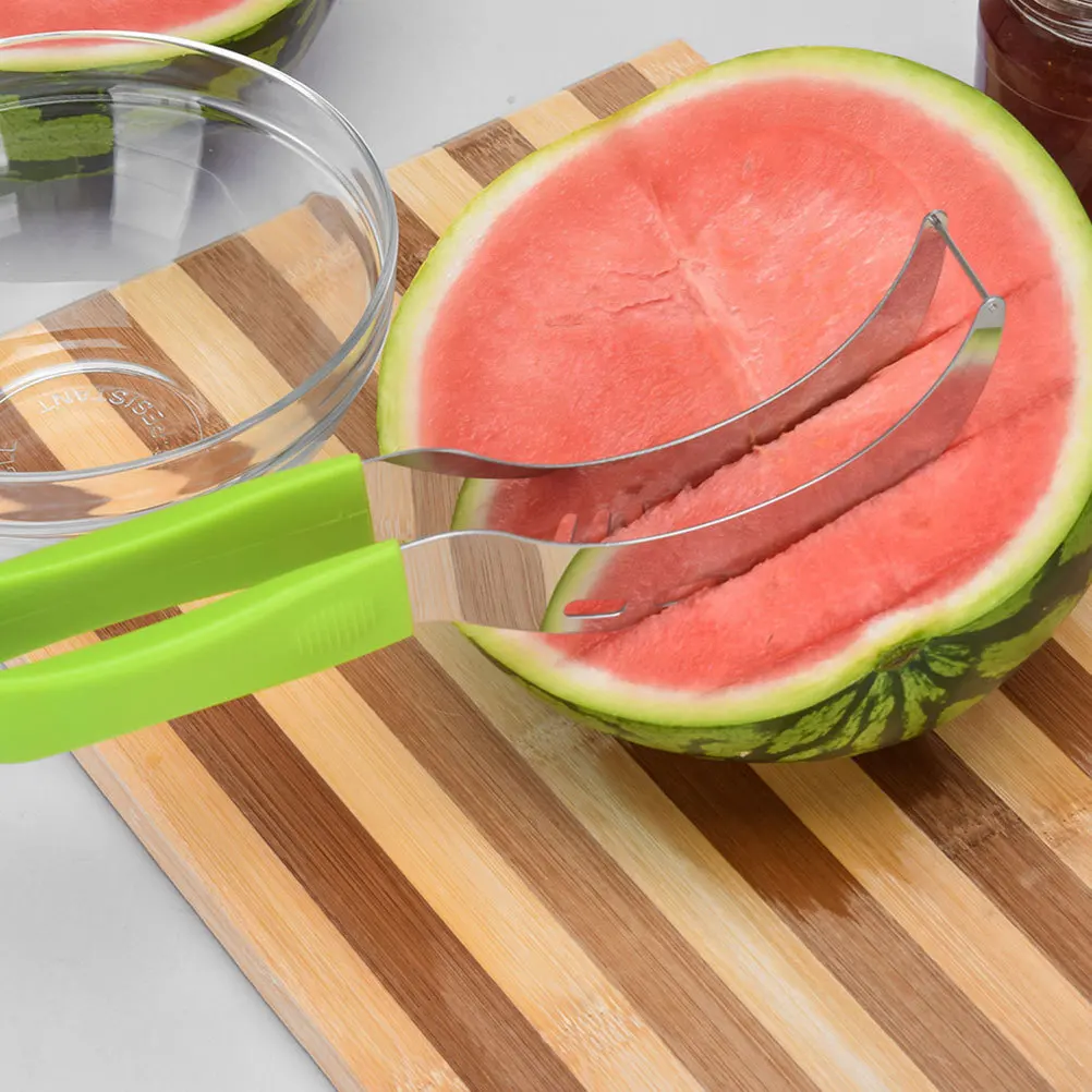 

2Pcs Stainless Steel Watermelon Cutter Portable Fruit Slicer Kitchen Utensil Multifunctional Fruit Cutting Tool for Home Use