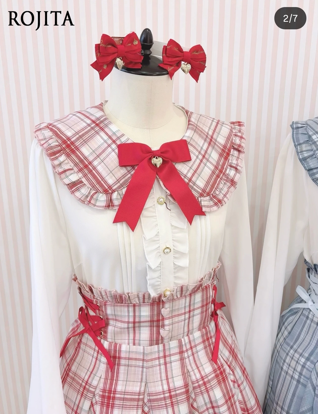 Top scozzese rosso Abiti da donna in stile college Stile giapponese dolce college Top con papillon dolce e gonna scozzese venduta separatamente