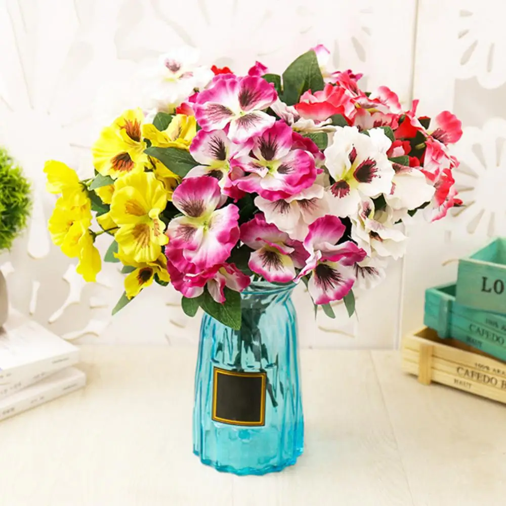 زهور بانسي الاصطناعية الزهور الاصطناعية الحرير ورد صناعي ديكور المنزل مكتب الزفاف زهرة اصطناعية زينة بانسي