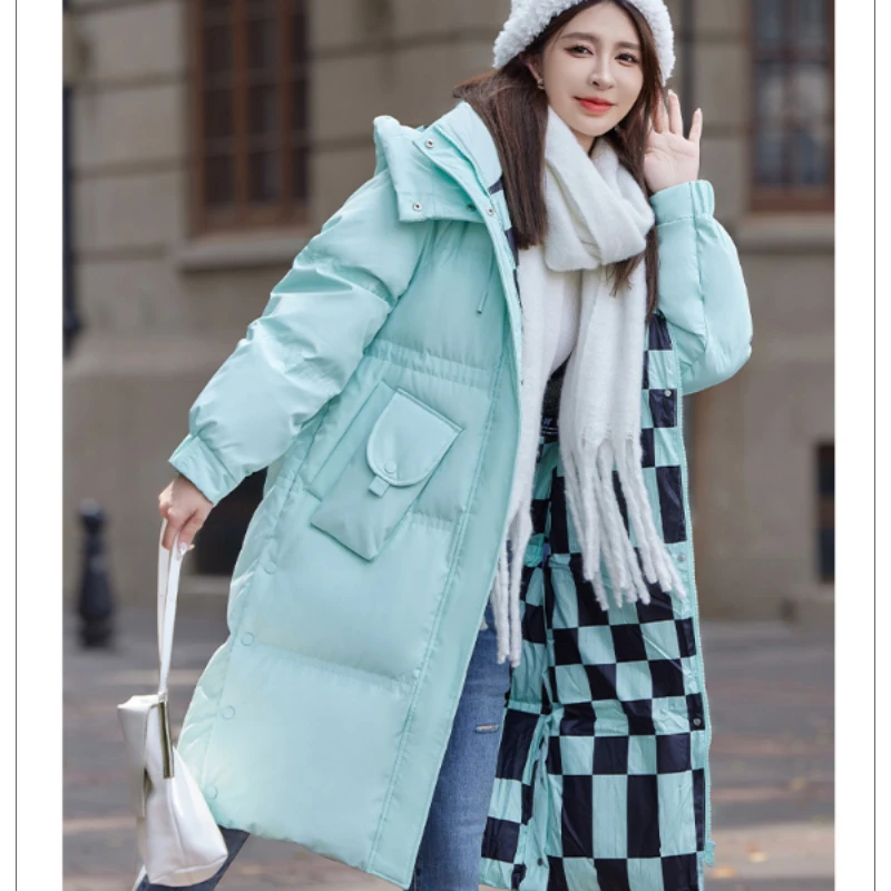 Checkered Down Jacket for Women, Thick Parkas, Warm Coat, Windproof, Long Coats, Female Fashion, Winter, New, 2024