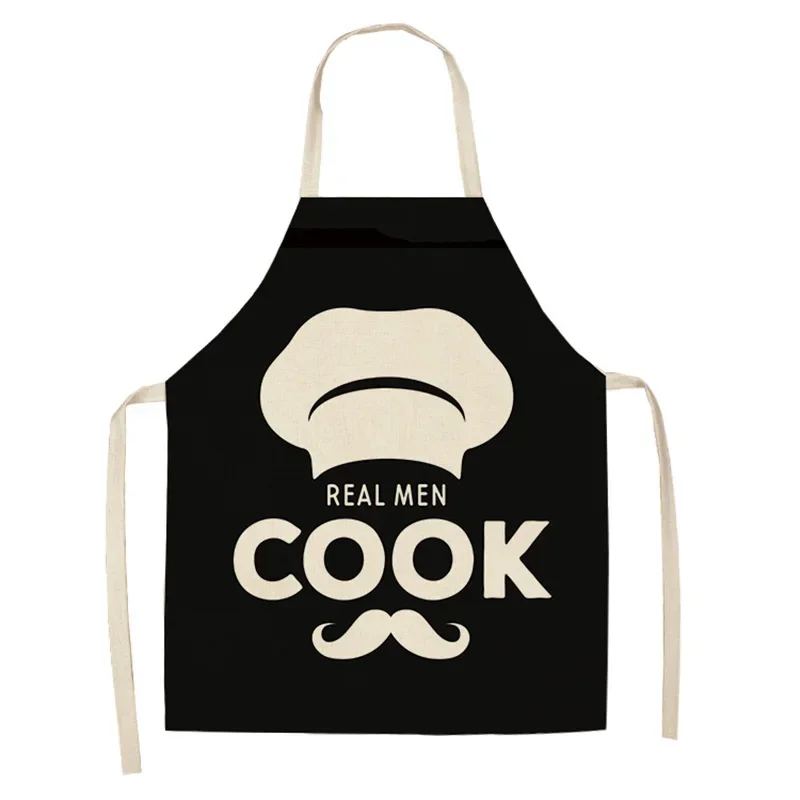 Black and white creative printed kitchen sleeve -free apron chef oil anti -pollution apron kitchen cooking cleaning tool