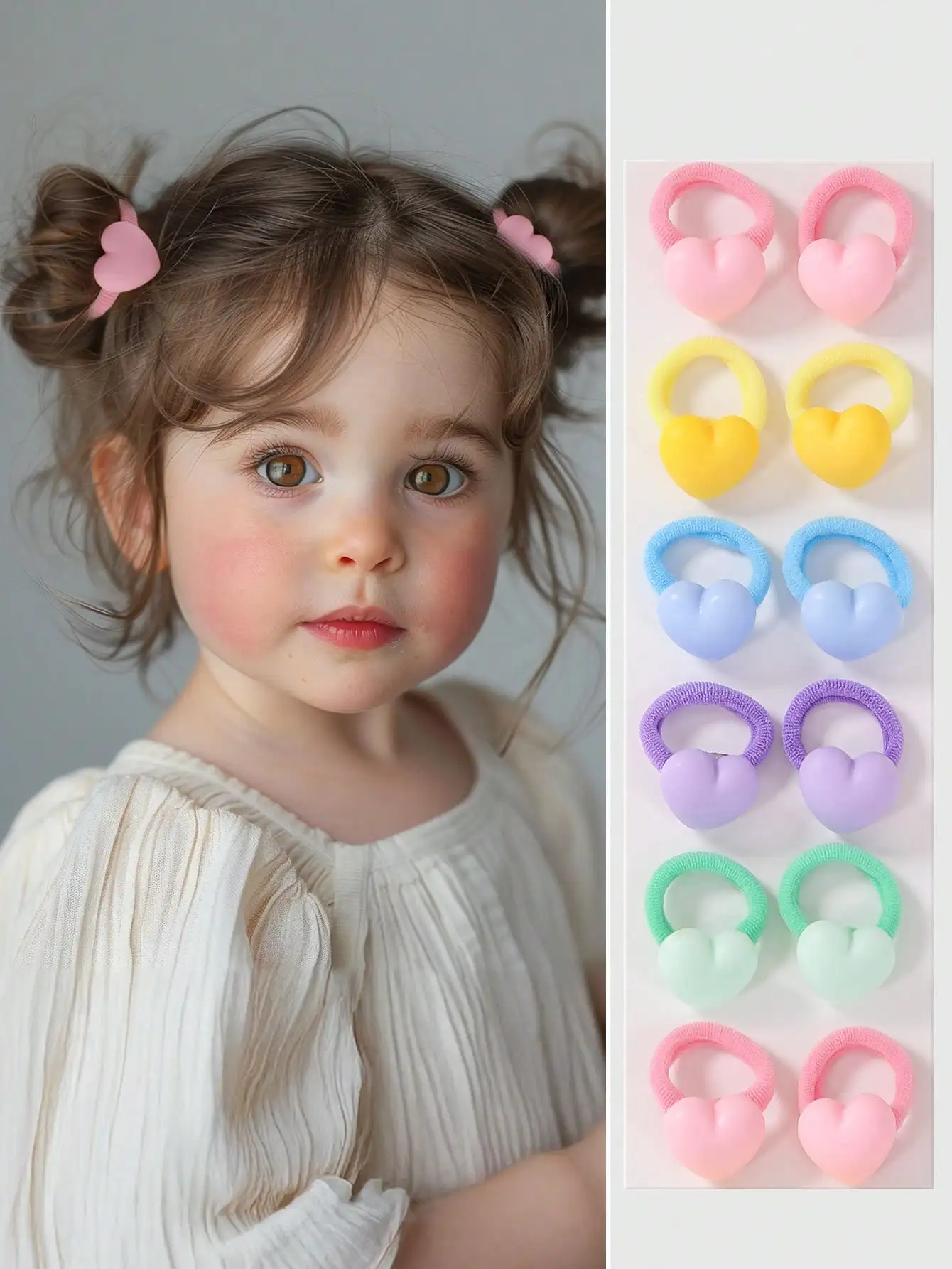 10 Stück bonbonfarbene, solide herzförmige Haargummis für Babys, nahtlose, nicht beschädigende Haarbänder, Haare – Detail 1