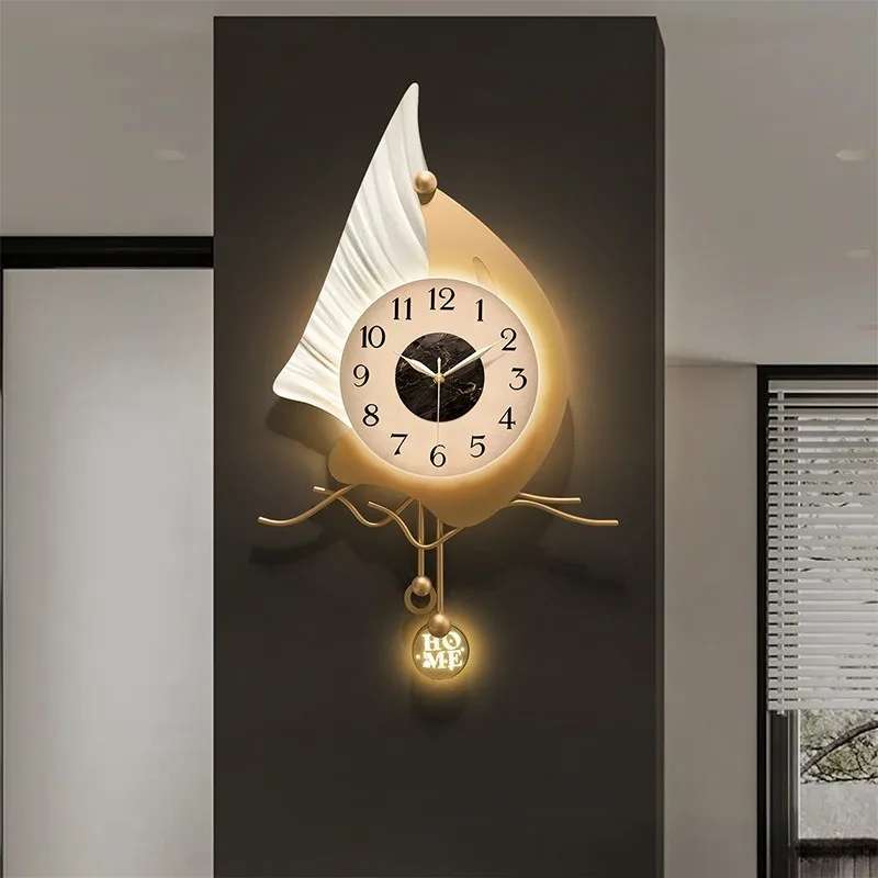 Modern Wall Clock with Light Large Living Room Led Clocks Aesthetic Luxury Silent Pendulum Clock Elegant Decoration for Bedroom