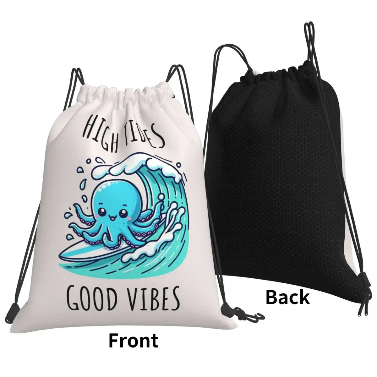 High Tides Octopus Backpacks Portable Drawstring Bags Sports Bag Book Bags for Travel Students
