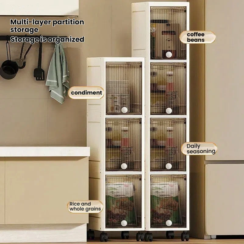 20cm-Flip lid slit storage cabinet, kitchen slit shelf, bathroom multi-layer plastic snack cabinet, narrow-edge storage cabinet