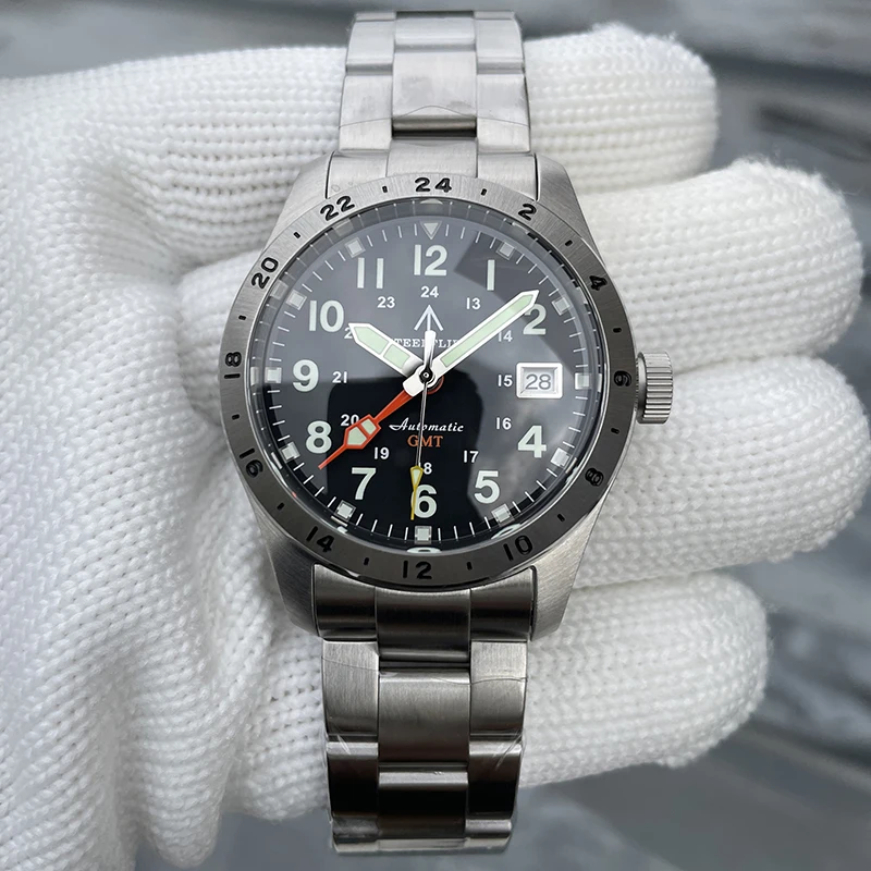 STEELFLIER Herren-Taucheruhr, 39 mm, GMT, automatische mechanische Armbanduhr, 20 Bar wasserdicht, Saphirspiegel, NH34