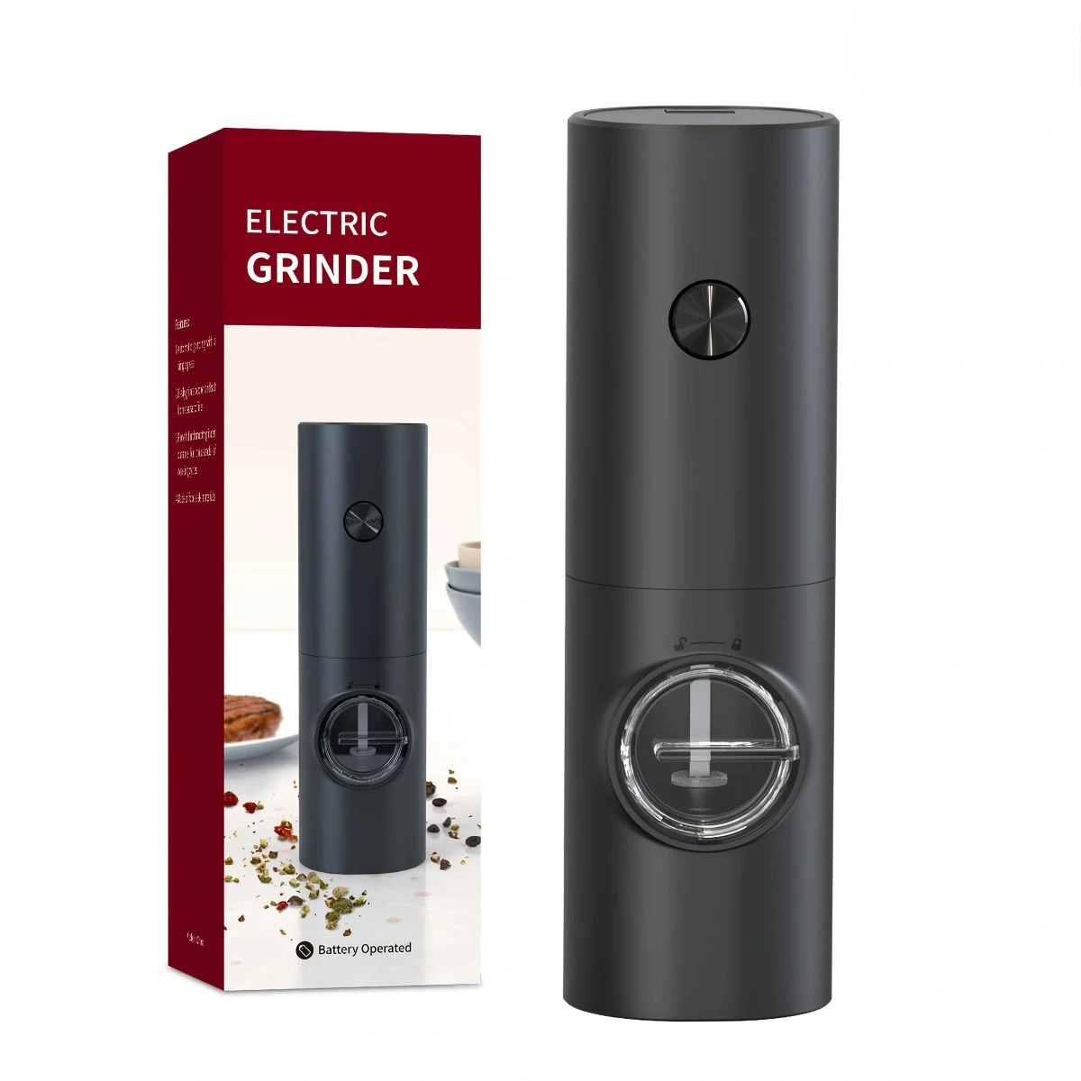 1PC Battery Powered Electric Pepper Salt Grinder Adjustable Coarseness Spice Mill One Click Operation Kitchen Supplies Tool