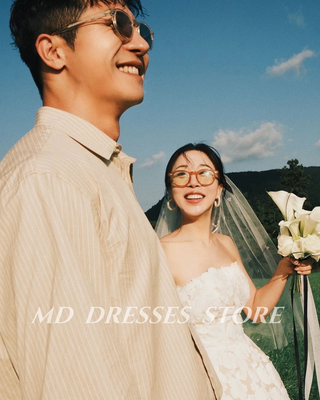 MD Simple White Short A-line Wedding Dresses For Woman Sleeveless Applique  Korea Photo shooting 웨딩드레스 Customized Bride Gowns