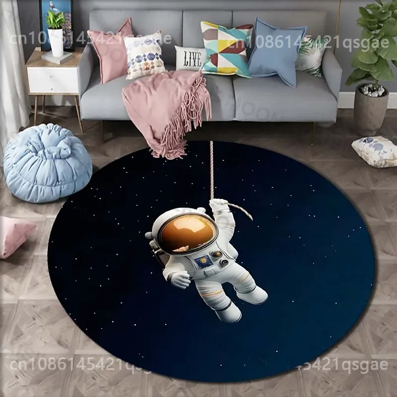 Multiple sizes Astronaut swinging in space Print Round Carpet for Living Room Bedroom Sofa Table Floor Mat Area Rug Luxury Gift