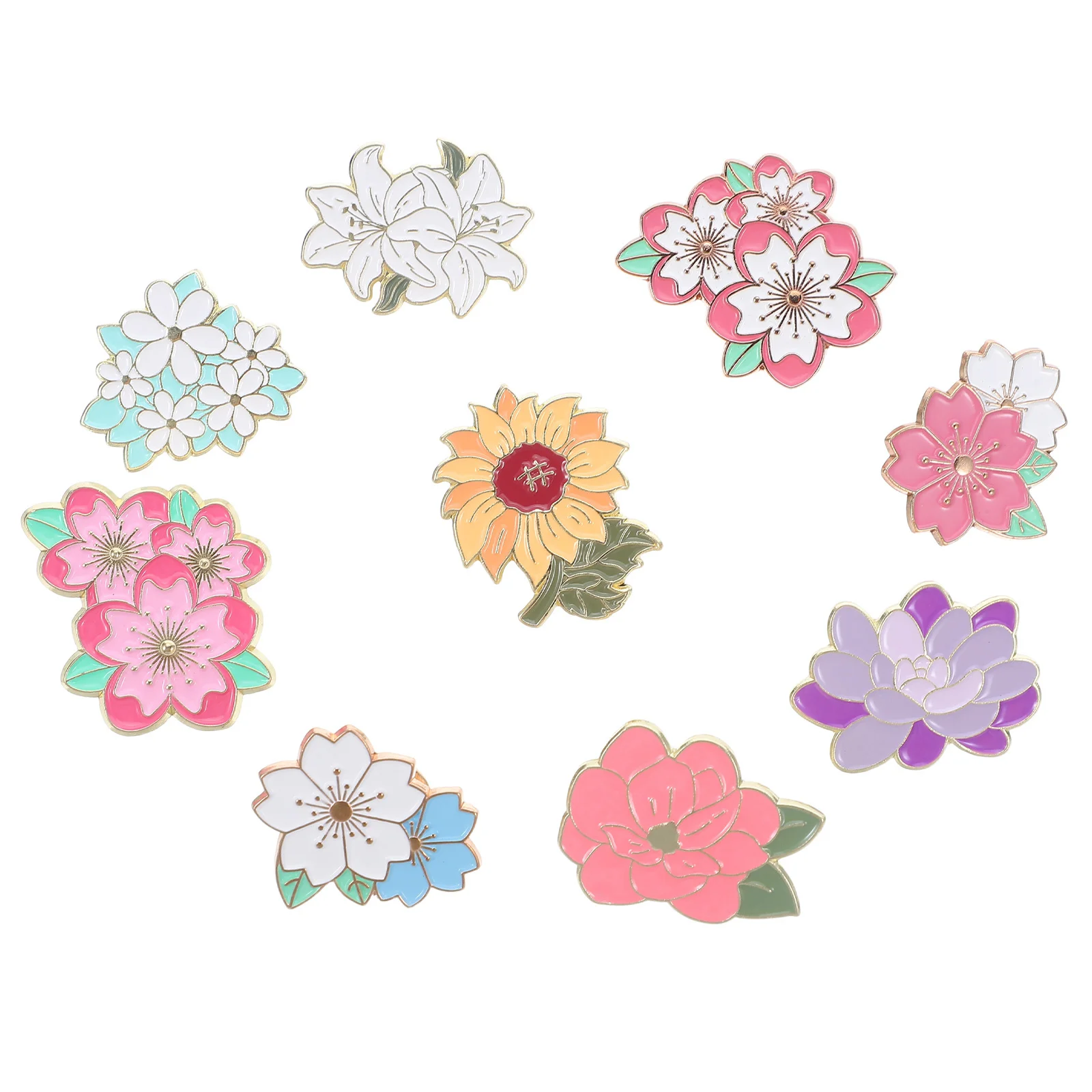 

9Pcs Metal Enamel Badge Colorful Floral Brooch Lapel Pins Cute Cartoon Pins for Bags Jackets Dress Decoration Cute Pin Badges