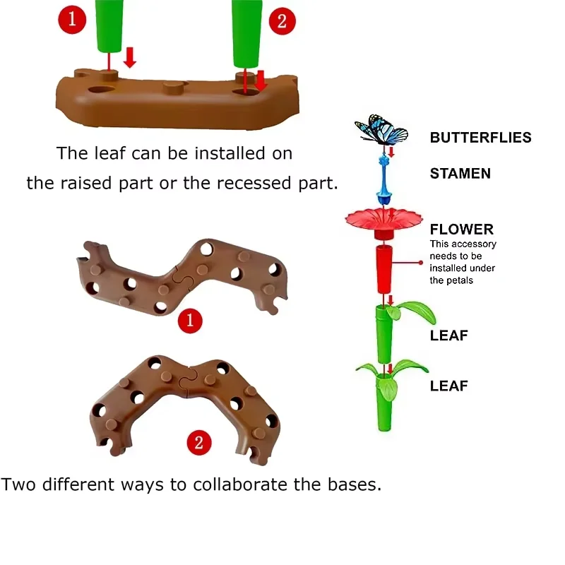 Flower Garden Building Toys Set Educational Activity Preschool Toddler Creativity Stacking Block Games For Children Gifts Idea