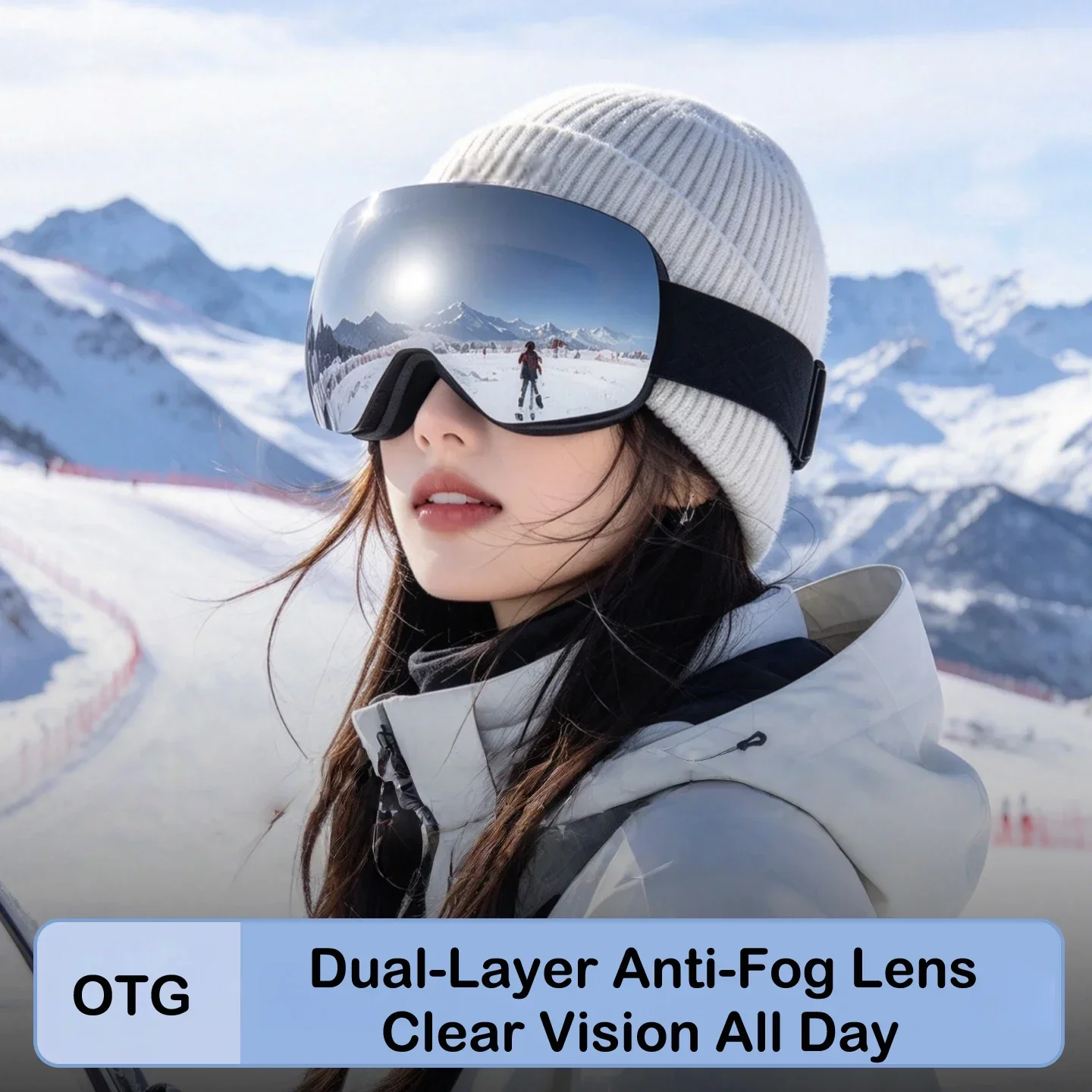 Ski Glasses Anti-Fog Dual Lens UV400 REVO Mirrored Ski Goggles Over The Glasses for Men Women Snowmobile Winter Sports Eyewear