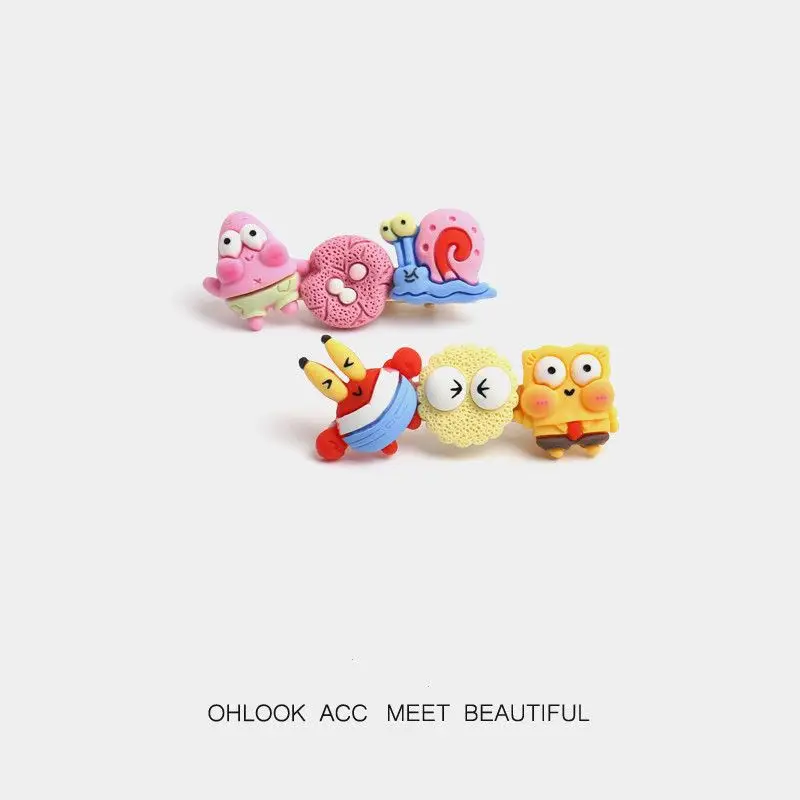 

Kawaii Cute Chibi SpongeBob Patrick Mr Krabs Gary Resin Hair Clips Set Bangs Duckbill Clip Cartoon Hair Accessory Student Gift