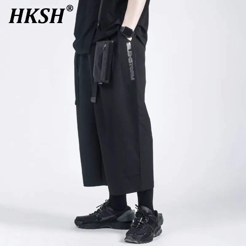 

HKSH Men's Tide Dark Loose Cut Casual Pants China-Chic Functional Tactical Trousers Straight Wide Leg Capris Techwear New HK0328