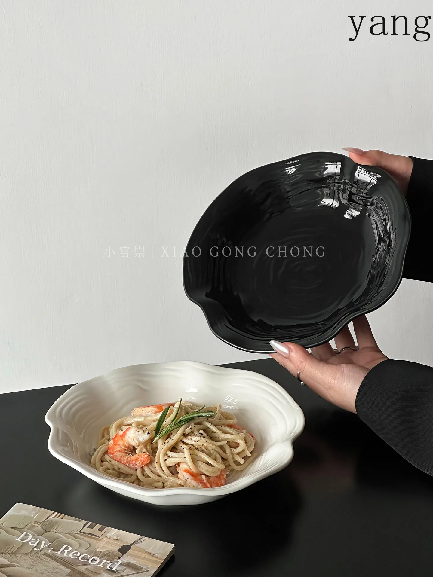 Yjq premium lotus leaf edge ceramic plate pasta deep plate western plate fruit salad yogurt bowl