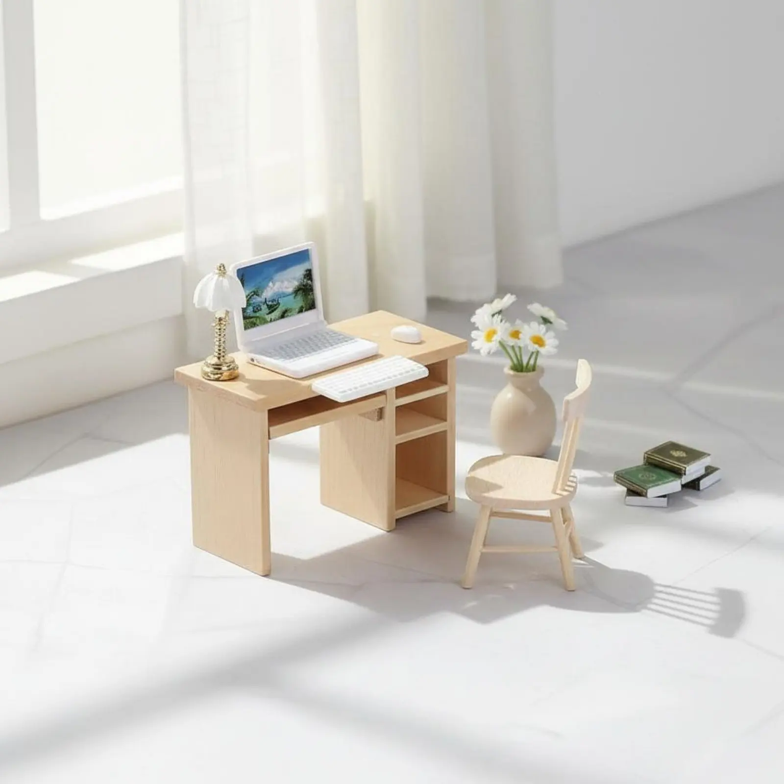

1:12 Scale Office Furniture Artisanal Dollhouse Desk and Chair Set Miniature Computer Desk Holiday Gift for Collectors