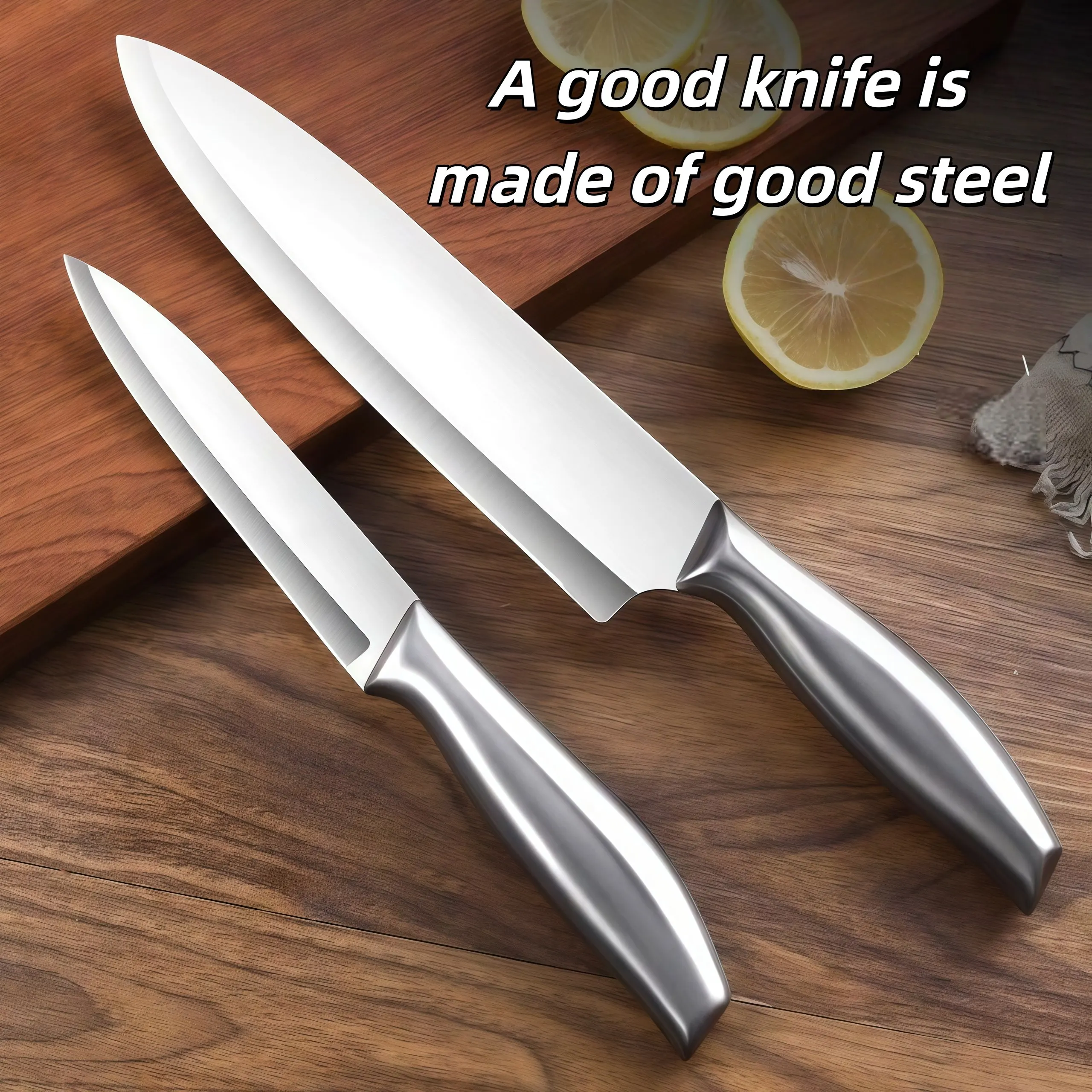 All-Steel Stainless Steel Chef Knife for Household Use with Belly-Shaped Handle, Comfortable Non-Slip Grip, Sharp & Durable Blade, Perfect for Fruits, Vegetables and Meats.