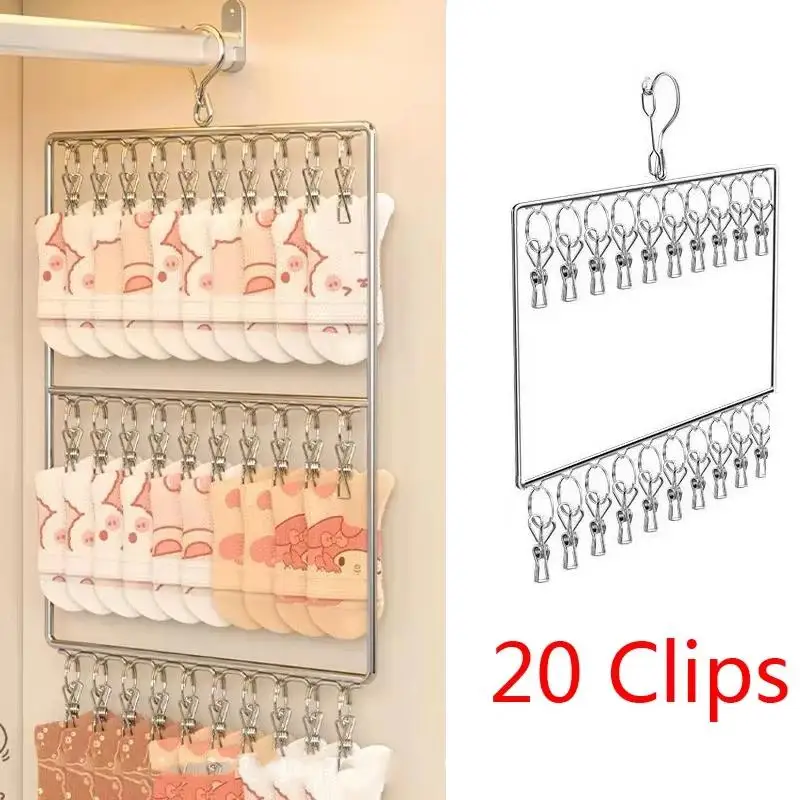 Stainless Steel Clothes Drying Rack 19 Clips Rustproof Space Saving Portable Hanger for Travel Camping Clothes Drying