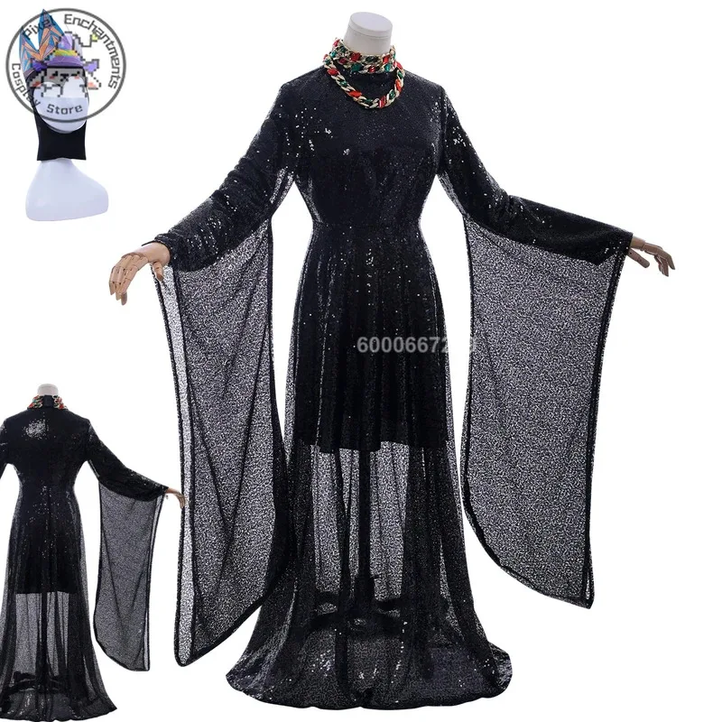 Movie Gal Gadot's Queen Cosplay Costume Black Sequin Covered Long Sleeve Dress for Women Adults Carnival Party Roleplay ComicCon