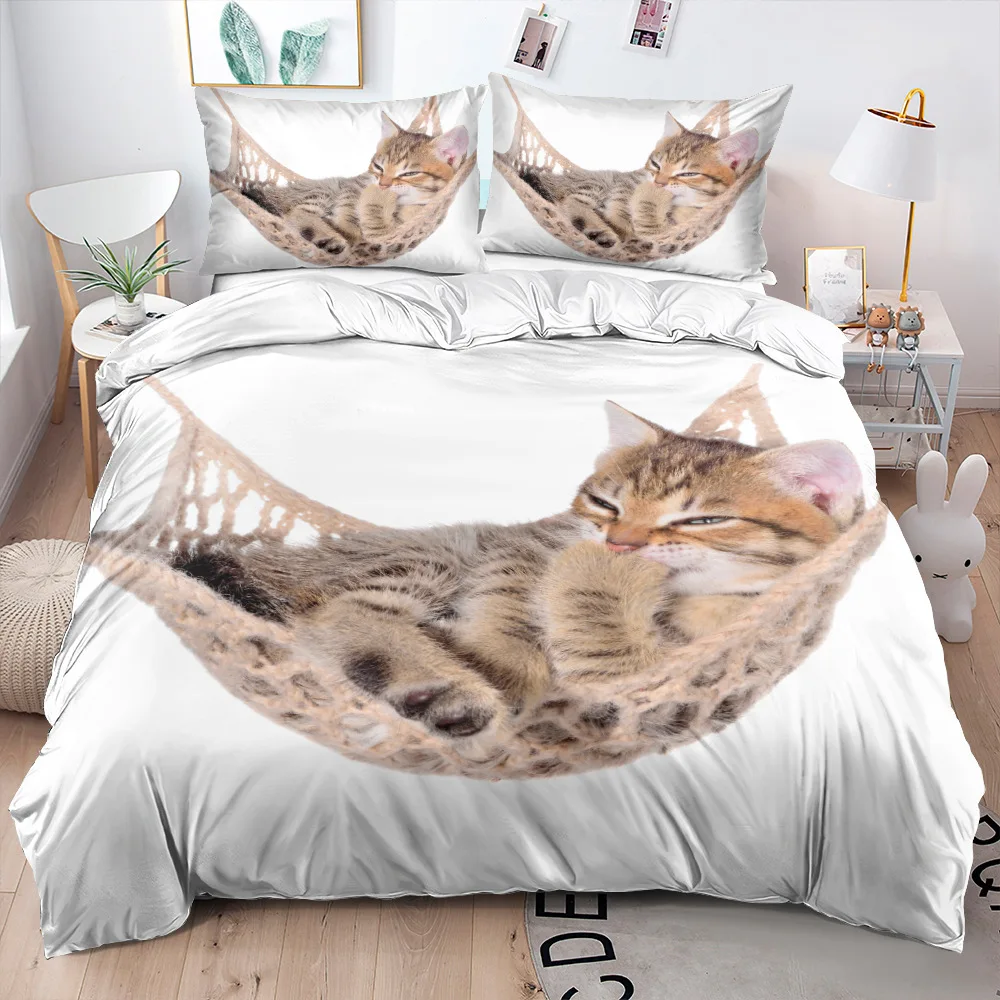 Cute Pet Duvet Cover Cat Dog Pillowcase Brushed Bedding Set 2pcs 3pcs Simple Fashion King Queen Size Kitty Puppy Home Textiles