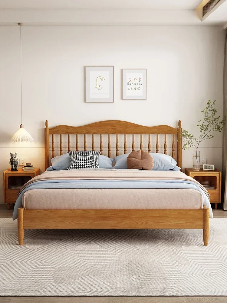 Ash solid wood bed log style bedroom Windsor bed modern minimalist Nordic wabi sabi style all solid wood