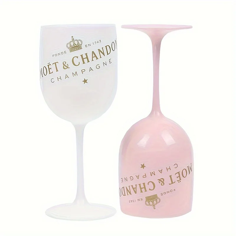 

2Pcs Plastic Champagne Glasses with Stems - Shatterproof Reusable 16oz for Weddings, Parties, Travel - White & Pink Options
