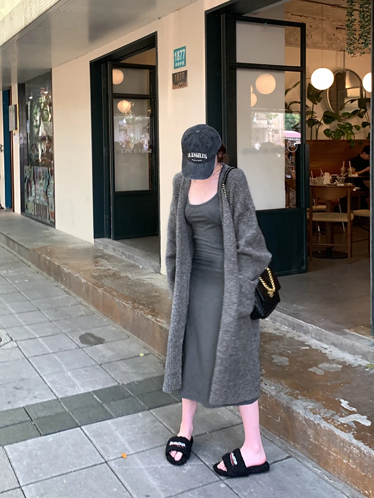 

Chen Dauyu ey Knitted Sweater Coat Women's Early Spring Lazy Sle Loose Long Sve Open Cardigan Mid-Length New 2025