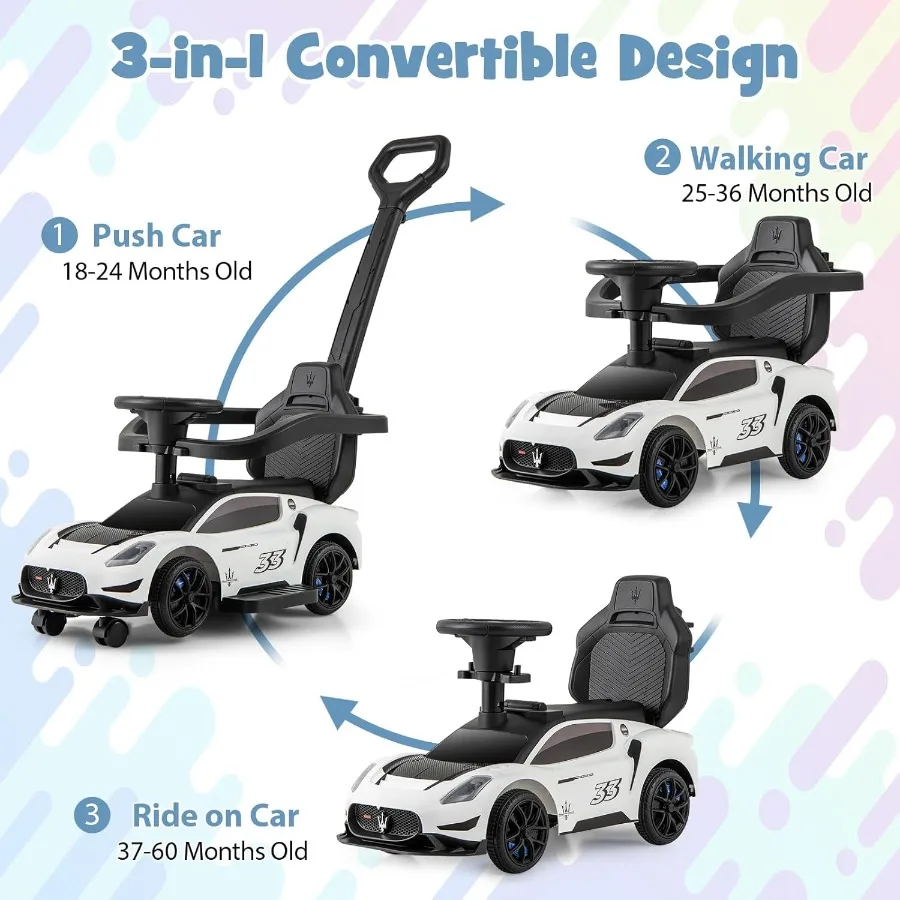 유아용 푸시카 3 in 1 라이선스 마세라티 유모차 슬라이딩 워킹카 핸들 가드레일 시트 밑 수납공간 경적 포함