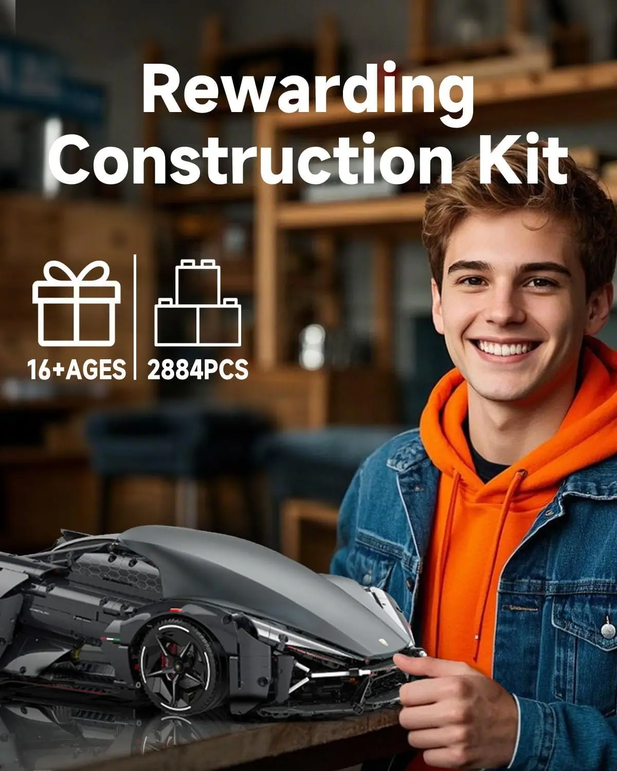 1:8 Sport Building Supercar Set for Adults, Model Kit for Adults to Build, Collectible Car Building Kits, Supercar with Authenti