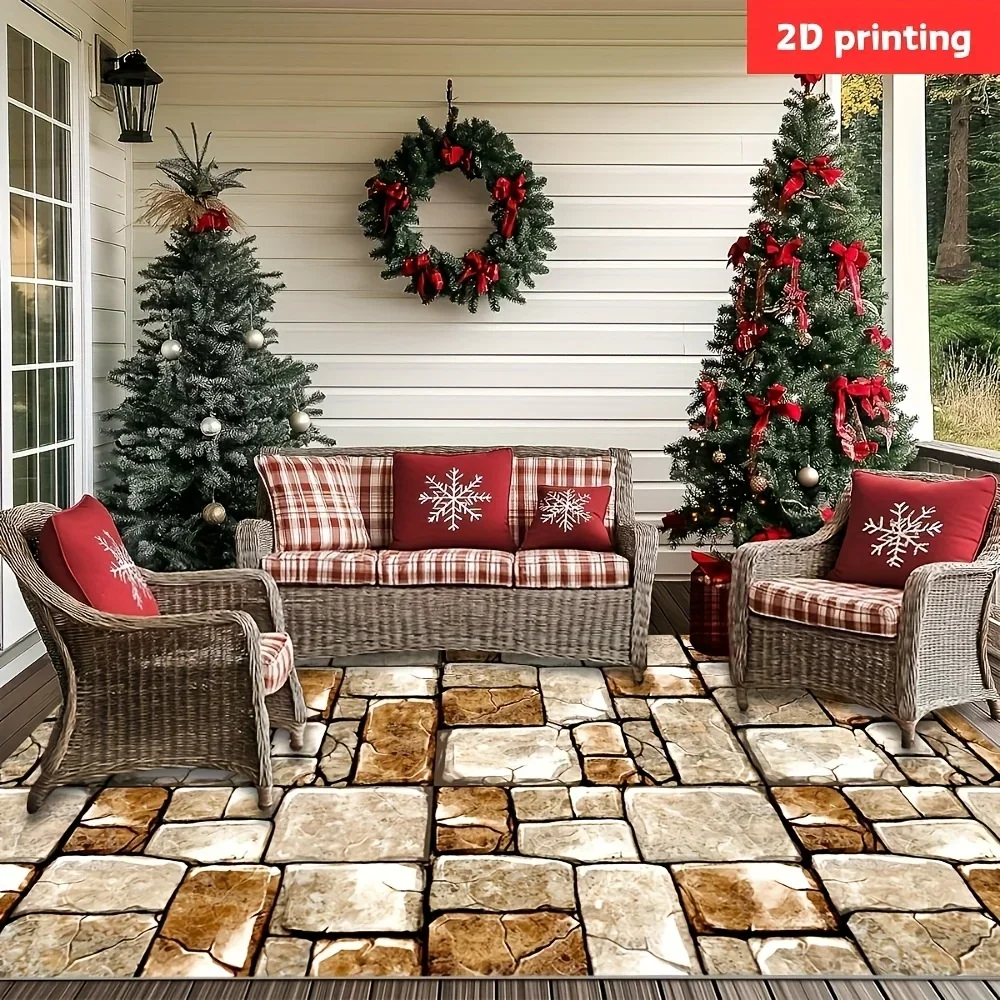 Large Stone Pattern Outdoor Rug - Non-Slip, Machine Washable, Absorbent Rectangular Mat for Patio, Garden, RV Camping - Durabl