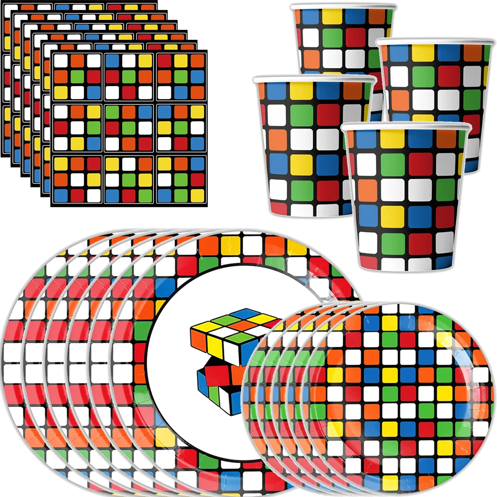 

Magic Cube Children's Toys Theme Party Supplies Disposable Tableware Cup Plate Napkin Backdrop For Birthday Party Decorations