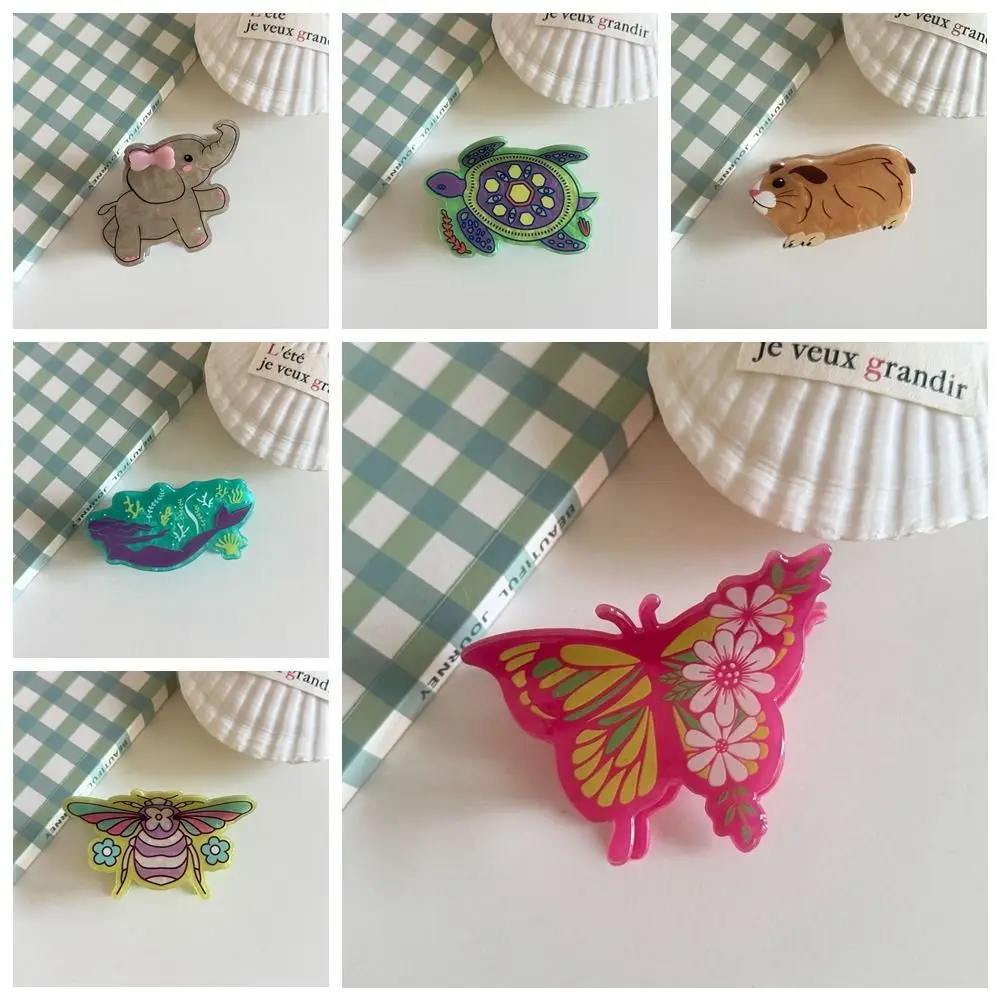 Stile coreano Cartoon Animale Artiglio dei capelli Farfalla Acrilico Dolce Clip di capelli Accessori per capelli Elefante Geometria Clip di squalo Femmina