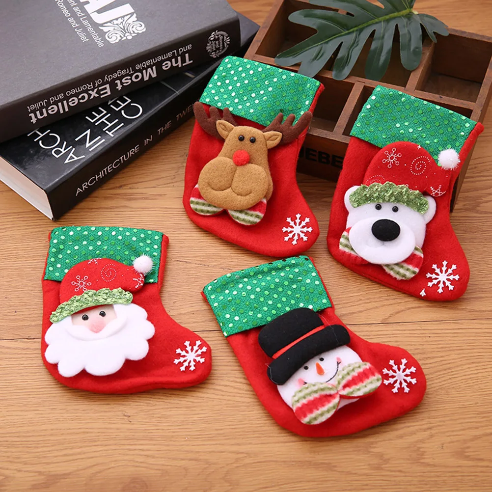 

6 Pcs Cartoon Christmas Sock Pendant Fireplace Decorations Tree Stocking Bags