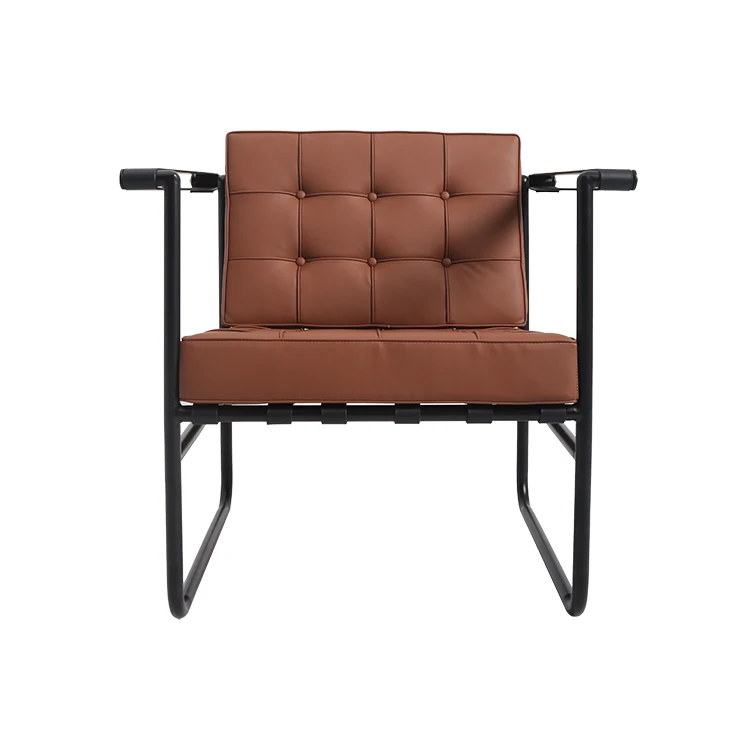 

vu-Classical Stainless Steel Frame Leather Office Sofa Armchair Living Room Lounge Chair for Hotel Home&