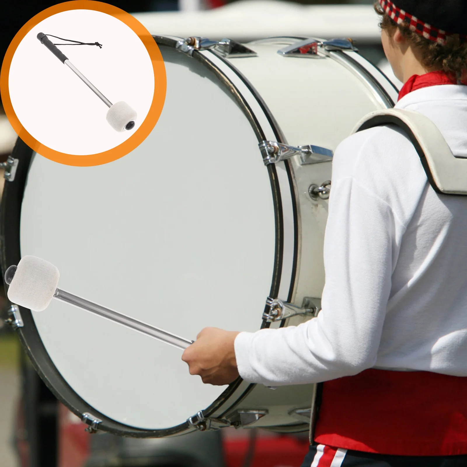 

Bass Drum Beater Replacement Wool Felt End Stainless Steel Handle Durable Percussion Instrument Accessory Traditional Sound
