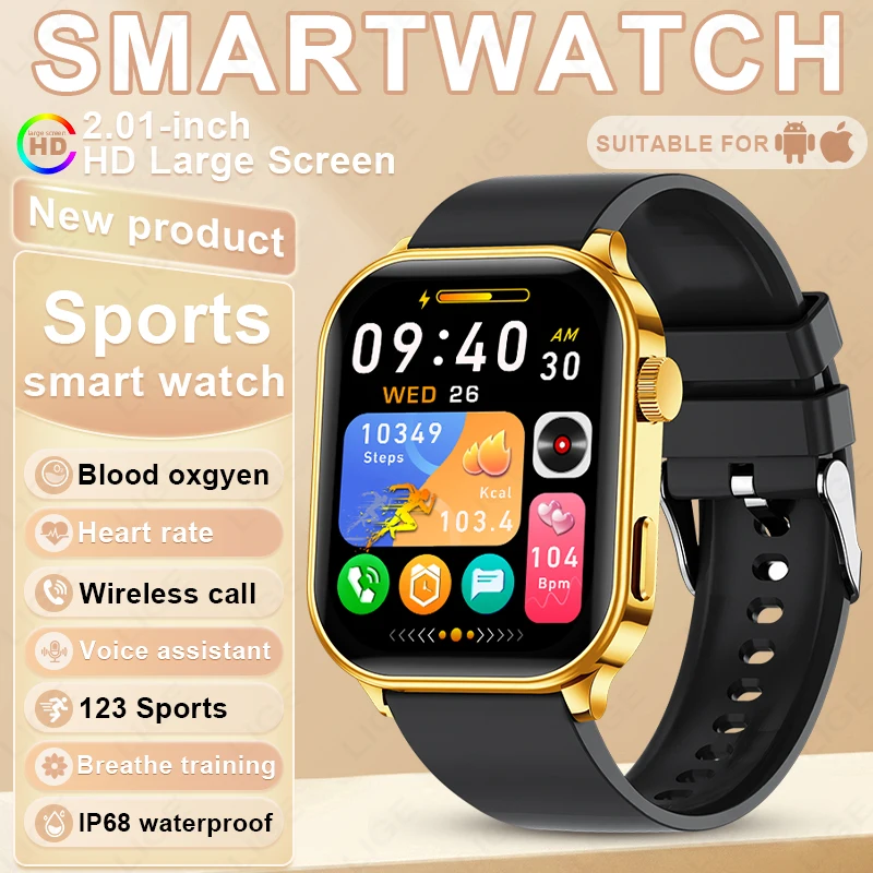 

LIGE 2.01" HD Screen Smart Watch Blood Oxygen Health Monitor Bluetooth Call New Heart Rate Sports Smartwatch 2025 Women Men