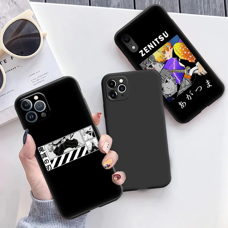 Zachte Telefoon Hoesjes Voor Iphone 16 15 14 13 12 11 Pro Xs Max Mini Xr 7 8 Plus 16pro Agatsuma Zenitsu Demon Slayer Zwart Mat Hoesje