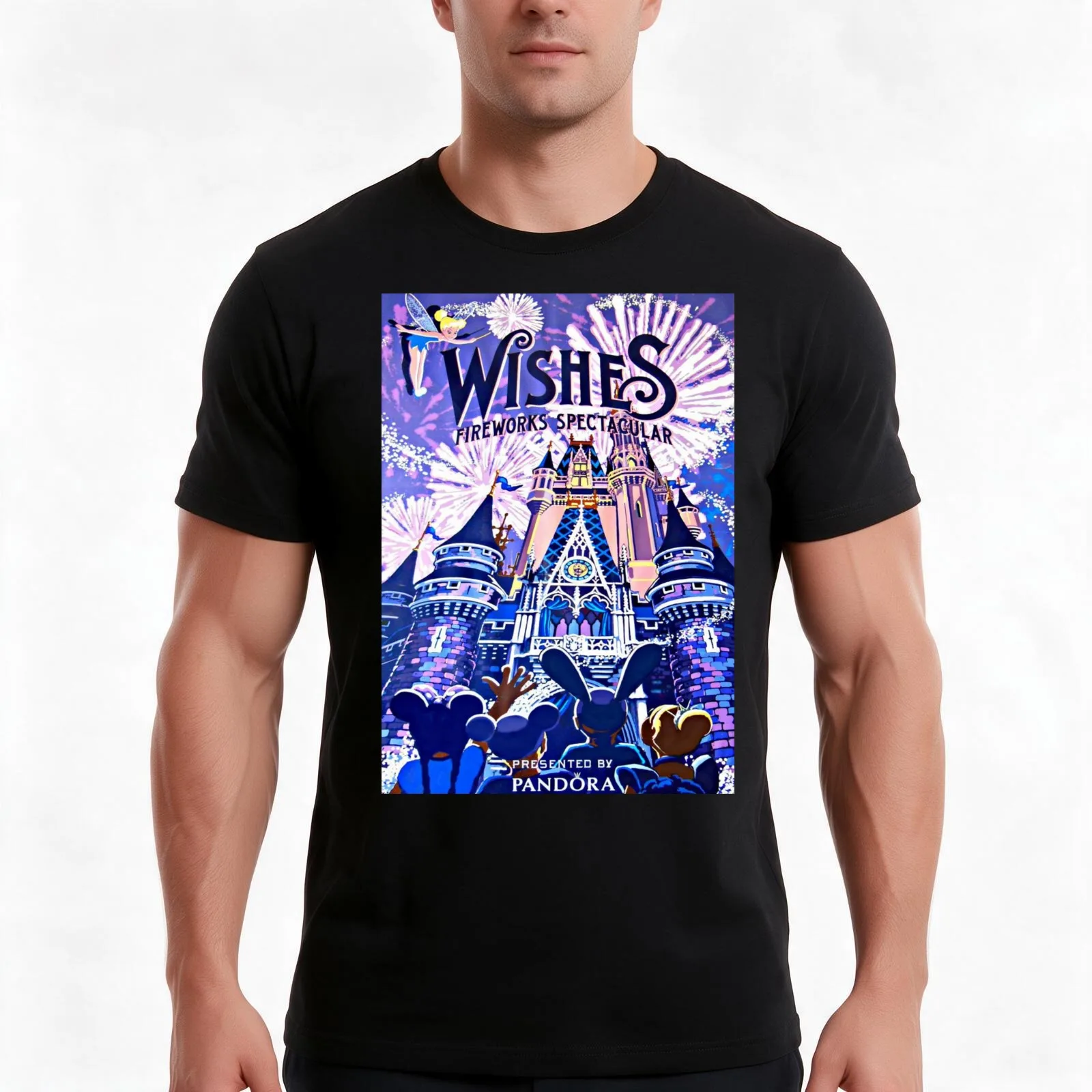 Wishes! Nighttime Spectacular Poster T-Shirt, Summer Casual Cotton Tee, Oversized Streetwear Tops, Vintage Graphic Print