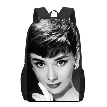 Audrey hepburn impressão mulher homens mochila crianças meninos meninas sacos de escola adolescente casual armazenamento mochilas estudantes ombro