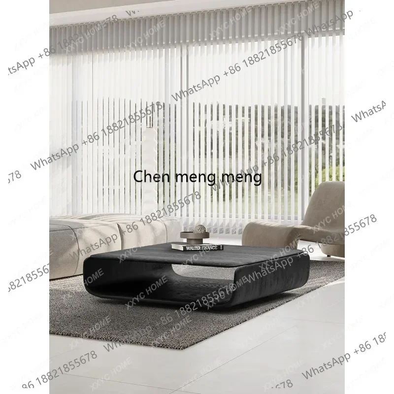 minimalist creative square solid wood coffee table high-end designer living room hollow table