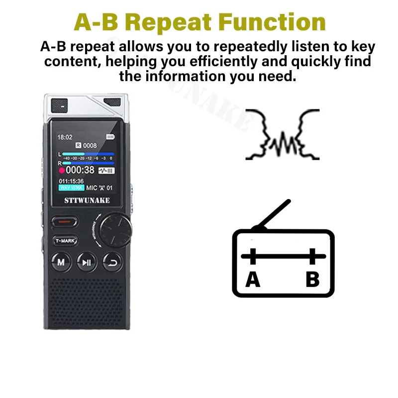 STTWUNAKE ثنائي النواة AI الحد من الضوضاء مسجل الصوت الرقمي المنشط ، جهاز تسجيل الصوت مع مسجلات الصوت التشغيل
