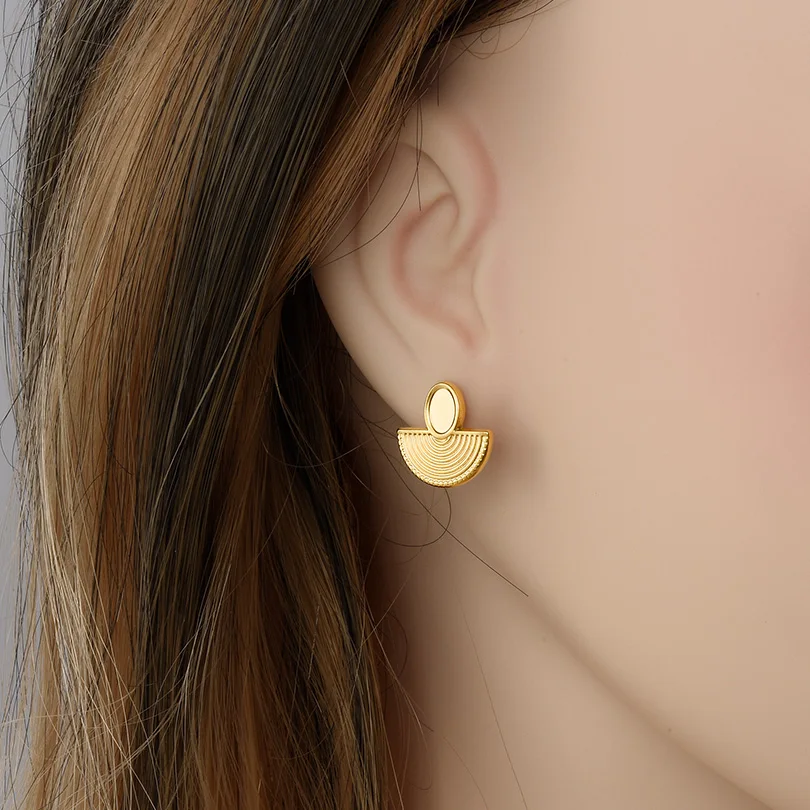 2/4Pcs Irregular Geometry Sector Earring Oval Gloss Everyday Joker Earrings Semicircular Design Sense Enamel Jewelry No Fading