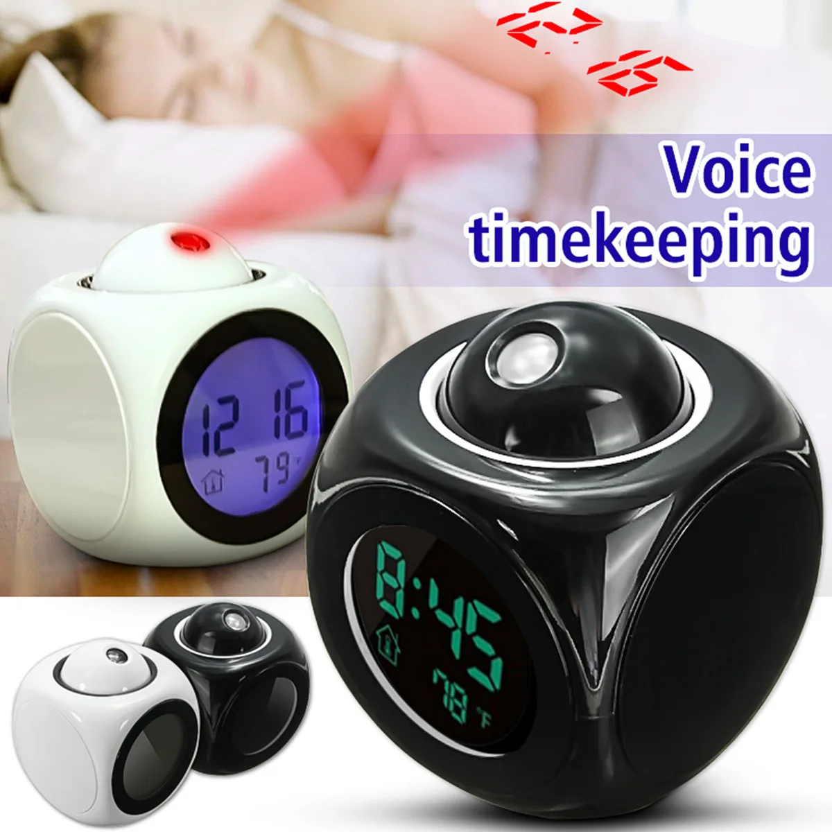 Mini Digital Projection Clock Time Temperature Backlight Loud Music Alarm Clock Snooze 12/24H USB Projector LCD Clock Table Cloc