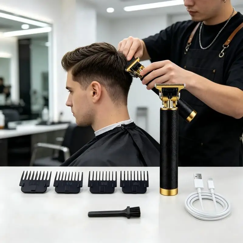 Tondeuse à cheveux sans fil texturée rechargeable par USB, tondeuse électrique de barbier avec 4 peignes de guidage, brosse de nettoyage, kit de coupe de cheveux pour hommes à domicile ou en salon