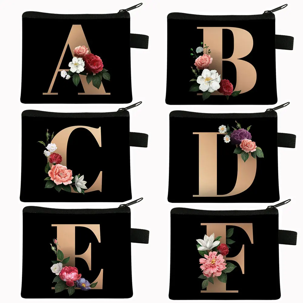 Women Bag Coin Purse A-Z Alphabet Women Wallet Girls Purses Bridal Party Handbags Money Bag Key Card Holder Bag Key Case Pouch