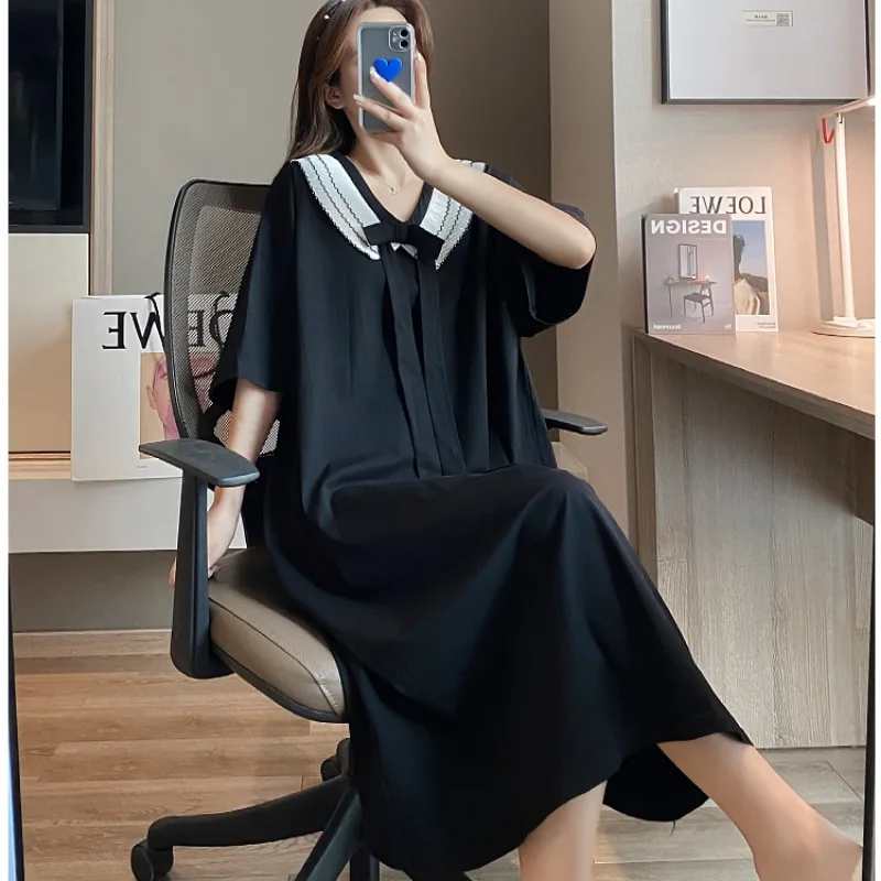 Oversized Weight 150kg Loose Thin Homewear Women Plus Size Midi Nightdress  Summer Japan Girl Pajamas Short Sleeve Nighties 3XL